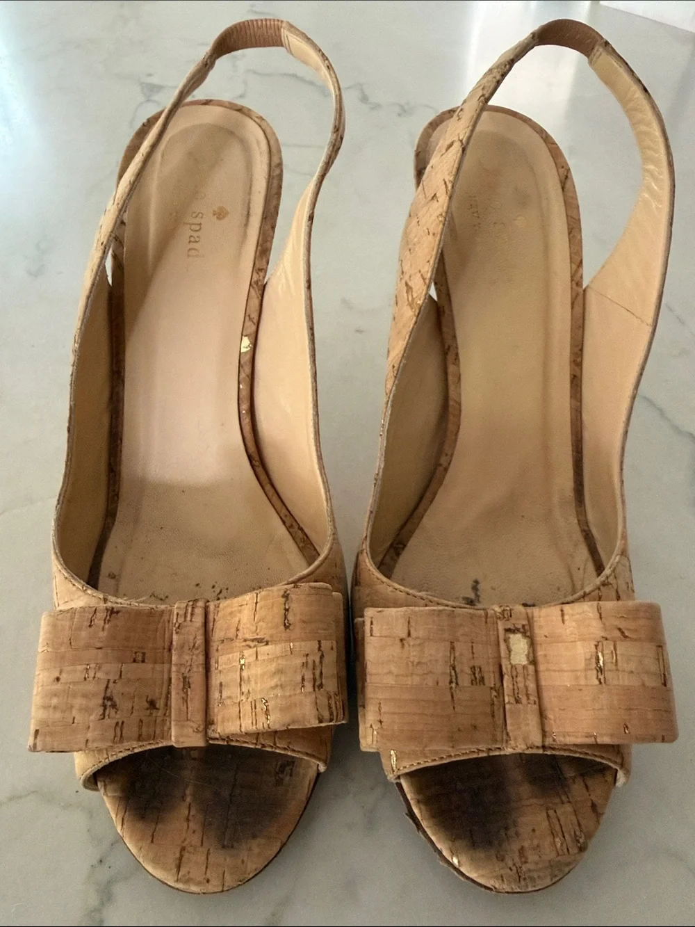 Kate Spade Slingback Peep-Toe Heels in Natural Cork